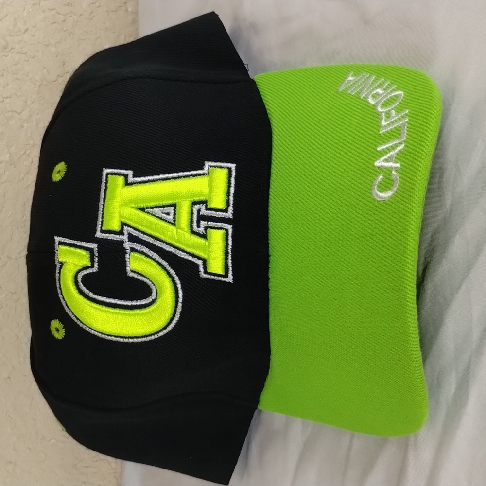 California CA Embroidered Neon Green Black Velcro Strap Hat UNISEX
